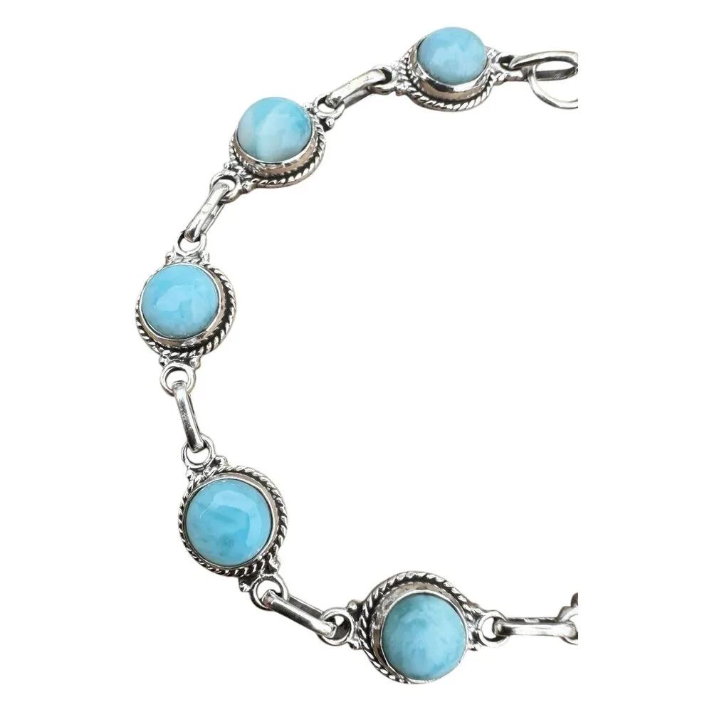 Caribbean Larimar Solid 925 Sterling Silver Bracelet
